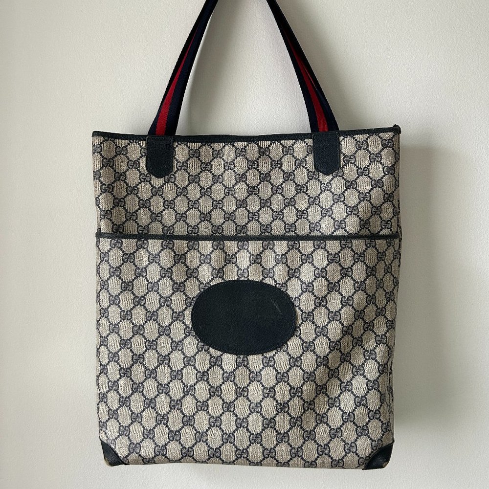 Gucci Monogram Web Tote in Navy Blue